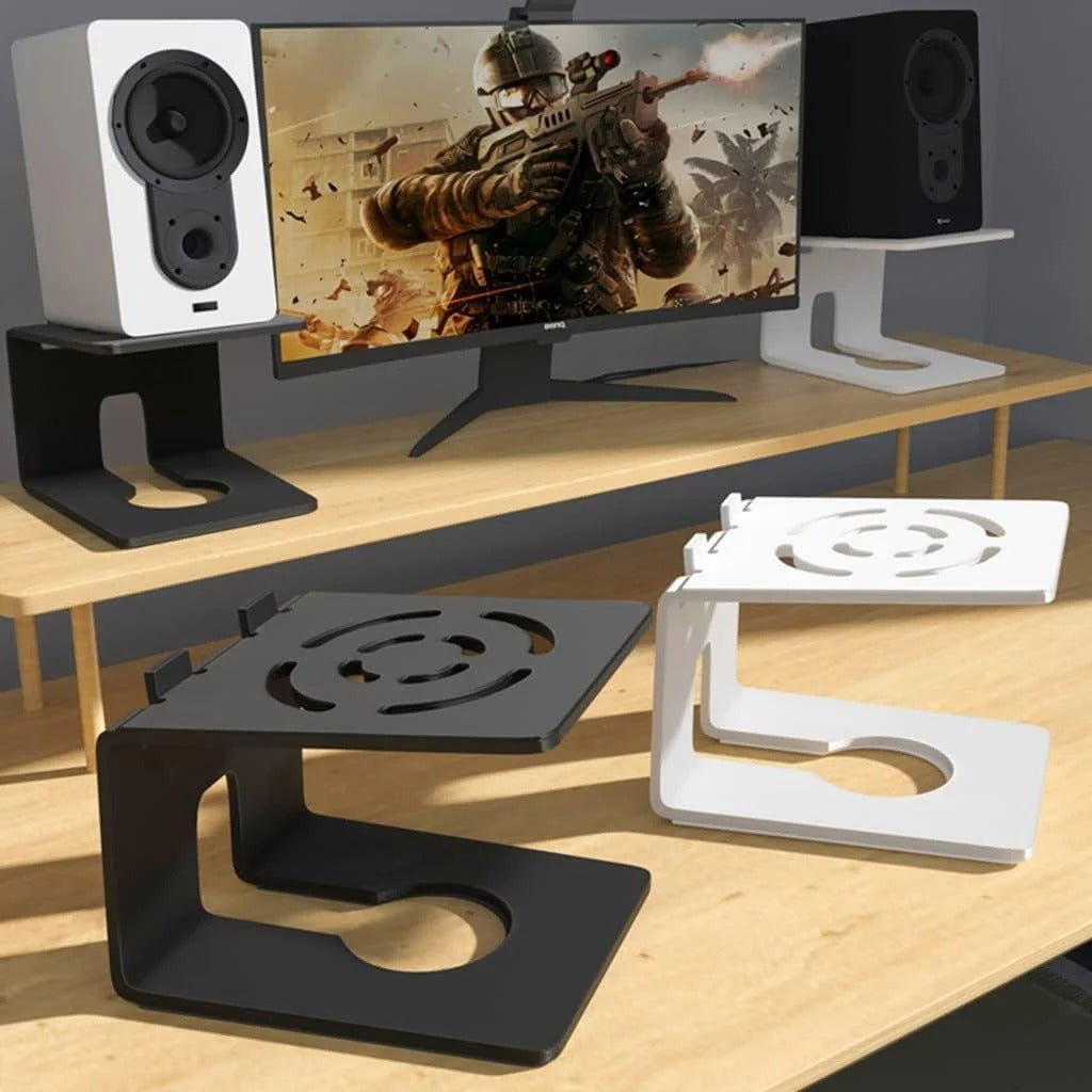 Softline Pro Desktop Speaker Stand with Vibration Absorbing Pads, Metal Speaker Stands Pair Supports up to 18Kg, Shelf Speaker Stand for a Better Audio Experience - Black Pair (SP DMS2)