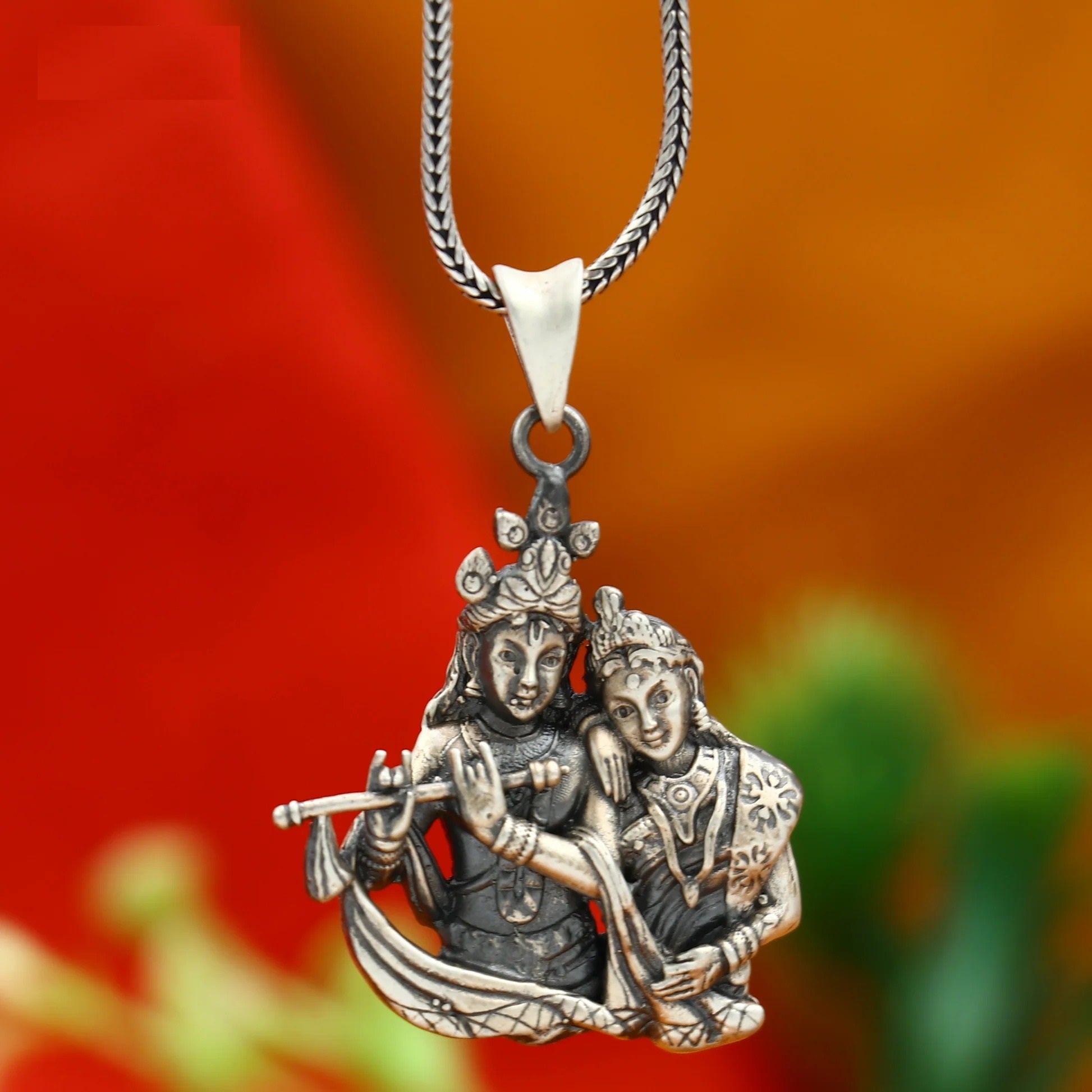 925 sterling silver lord Radha & Krishna divine Pendant with chain  jewellery  Pendant & 18'' chain
