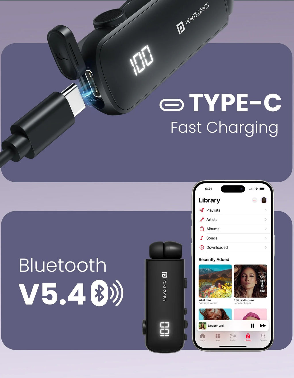 portronics Harmonics Klip 7 Unto 30 Hours Playtime | Bluetooth Version 5.4 | In Built ENC | LED Battery Display