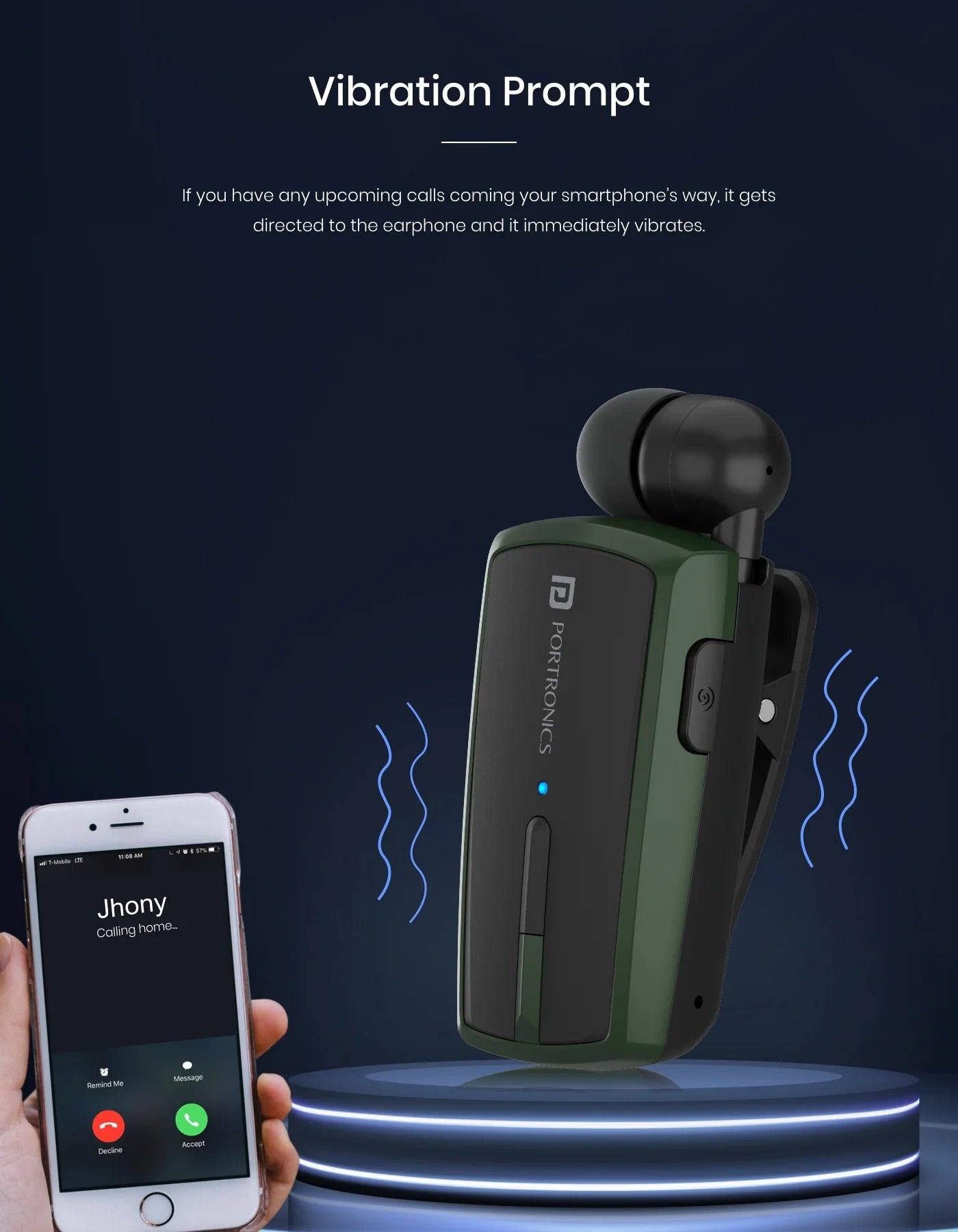 Portronics Harmonics Klip 4 Vibration Prompt | Long Playtime | Bluetooth Music | Built In Mic