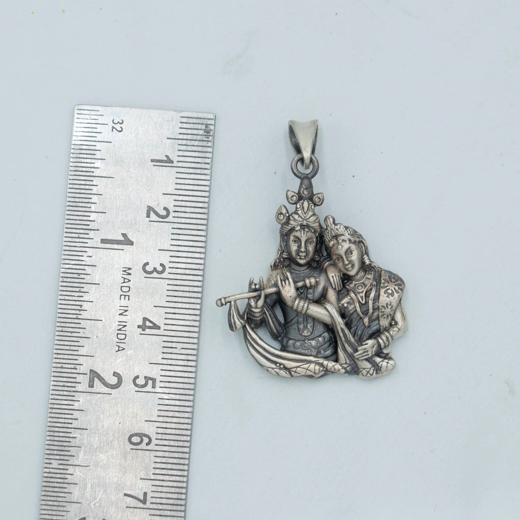 925 Sterling Silver Radha Krishna Divine Pendant with Chain |Ethnic Silver Necklace Only Pendant